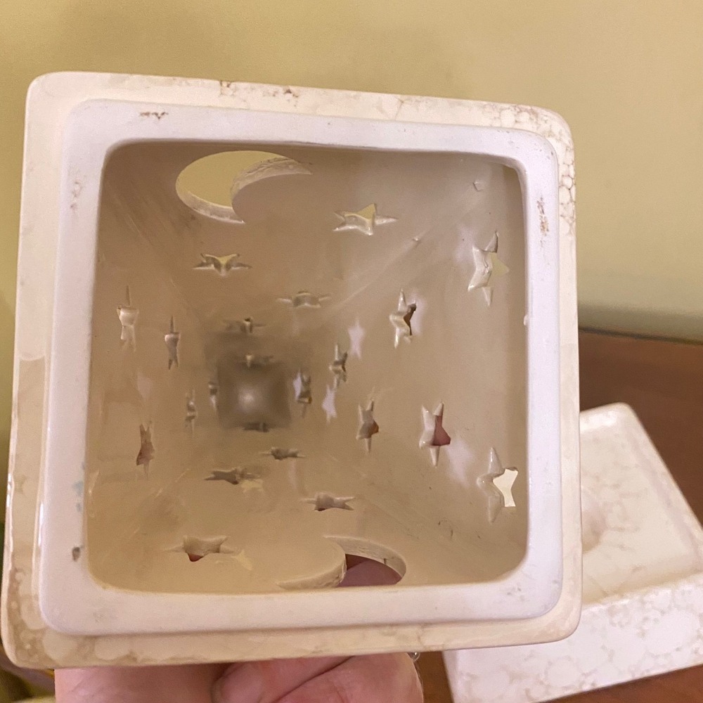 Vintage PartyLite Ceramic Pyramid Lantern Moon Stars Cutout Marble Pattern *chip - Picture 5 of 11